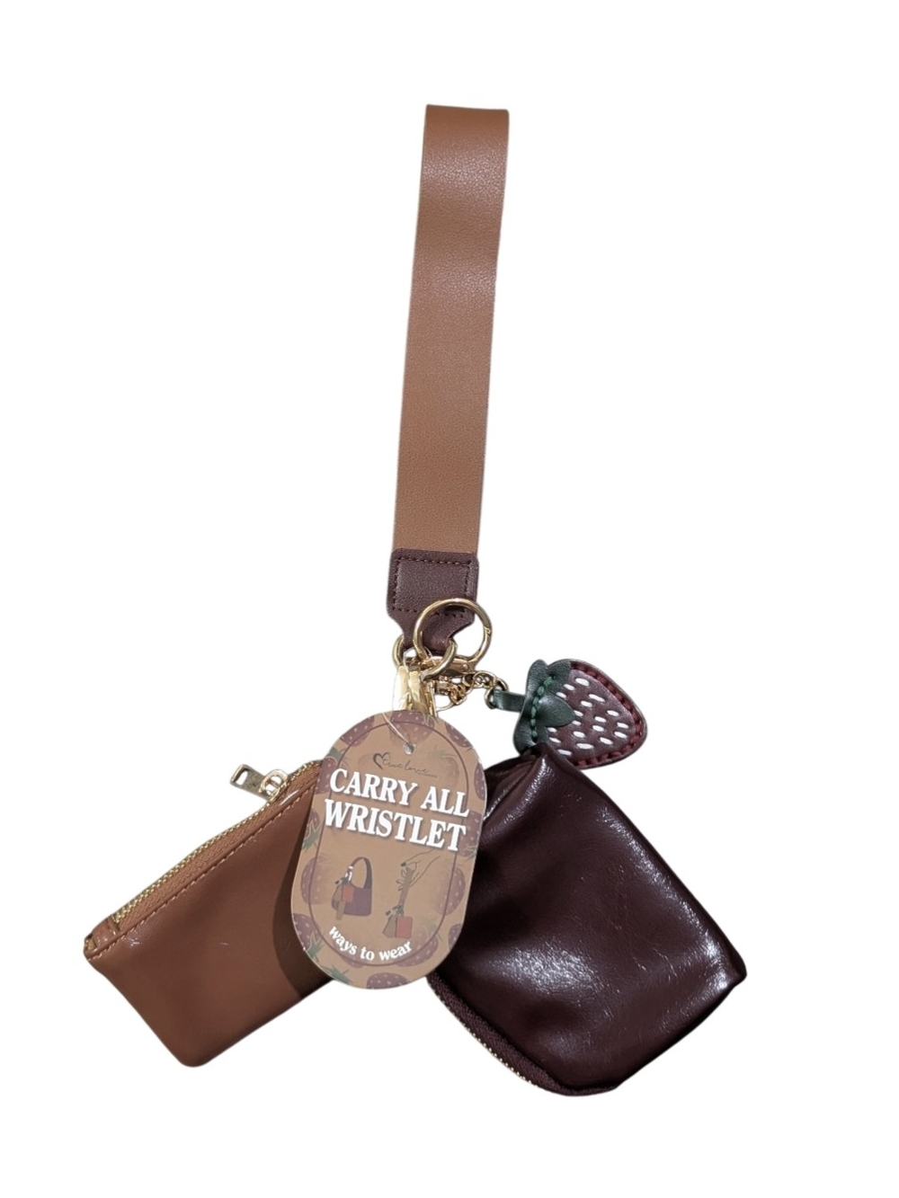 True Love Brown Leatherette Wristlet Keychain Pouch Set - Picture 2 of 5